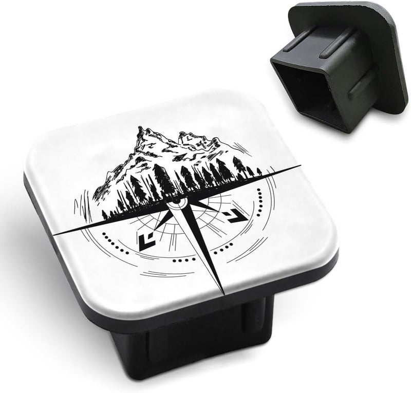 Tnomchey Compass Rubber Hitch Covers Vintage Nature Mountain Adventure Trees Nautical Trailer Hitch Cover Tube Plug Insert Cap Fit for 2" Receivers Car Exterior Accessories Tow Hitch Cover - Image 1